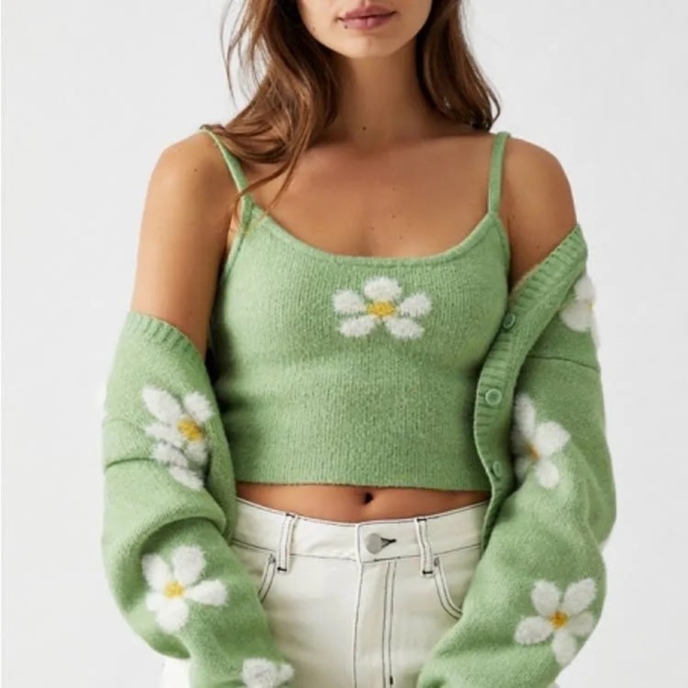 NWT La Hearts PACSUN Green Floral Crop Top Size Small
